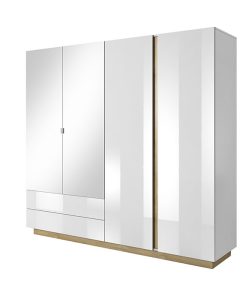 Armoire 4 Portes 2 Tiroirs sans LED (Collection Arco Bialy Laqué Blanc/ Chêne Noble )