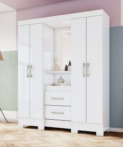 Armoire 4 Portes 2 Tiroirs avec Miroir